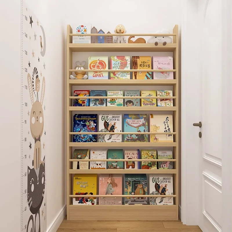 Bookshelf 5 Tier - Rak buku kayu solid, rak penyimpanan