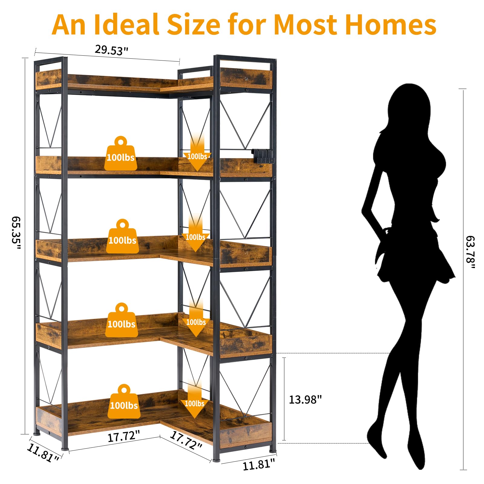 Rak Buku Bentuk L JHK 65 inci  - Bookshelf 5 Tier ulasan dan harga