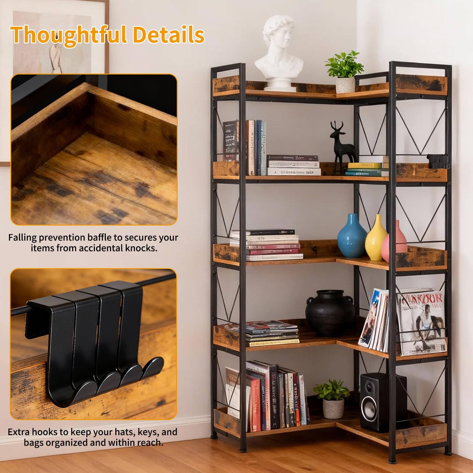 Rak Buku Bentuk L JHK 65 inci  - Bookshelf 5 Tier ulasan dan harga