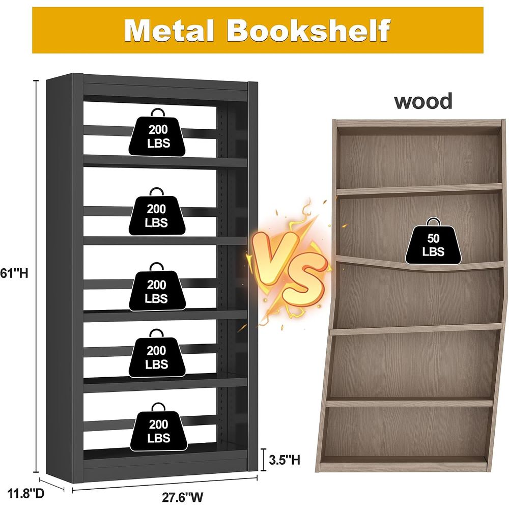 Rak Buku Hitam 5 Tingkat, Rak  - Bookshelf 5 Tier ulasan dan harga
