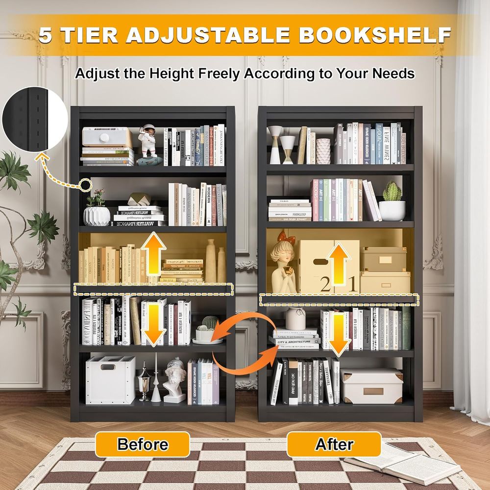 Rak Buku Hitam 5 Tingkat, Rak  - Bookshelf 5 Tier ulasan dan harga